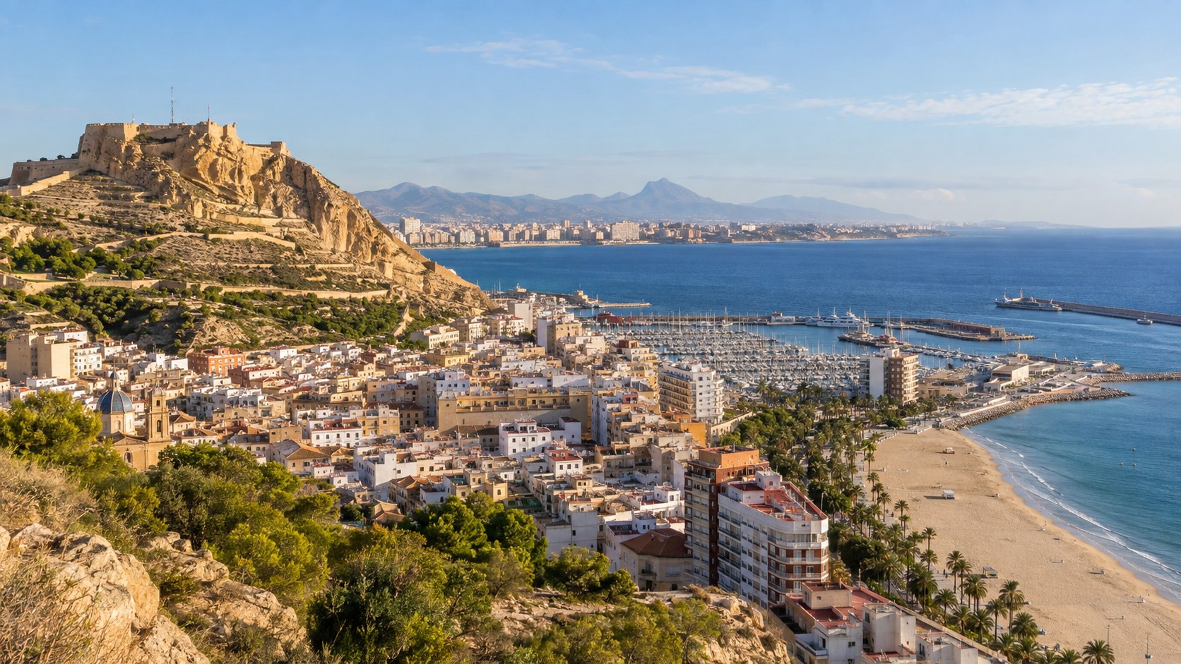 Château de Santa Bárbara dominant Alicante et la plage du Postiguet