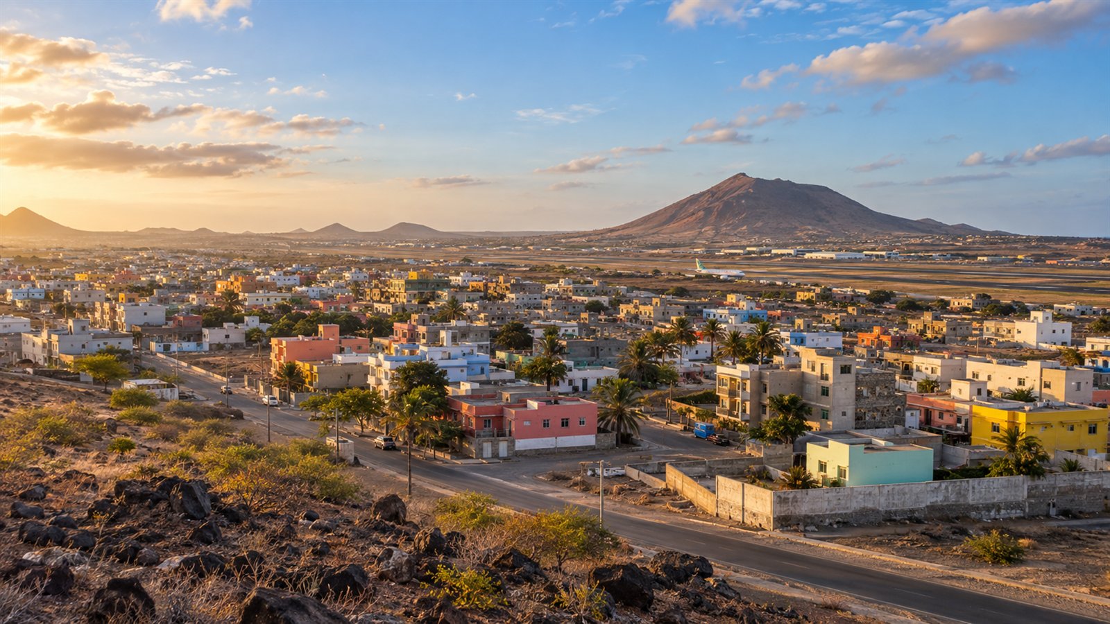 Vue d’Espargos et des paysages volcaniques de l’île de Sal