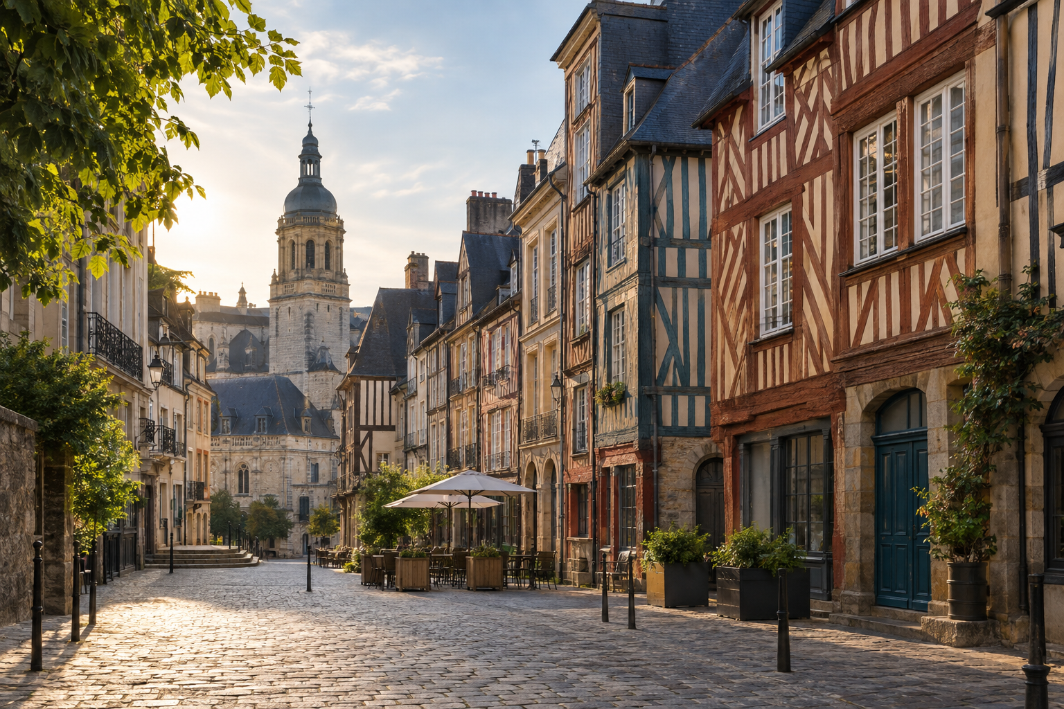 Rennes, une rue historique bordée de maisons à pans de bois
