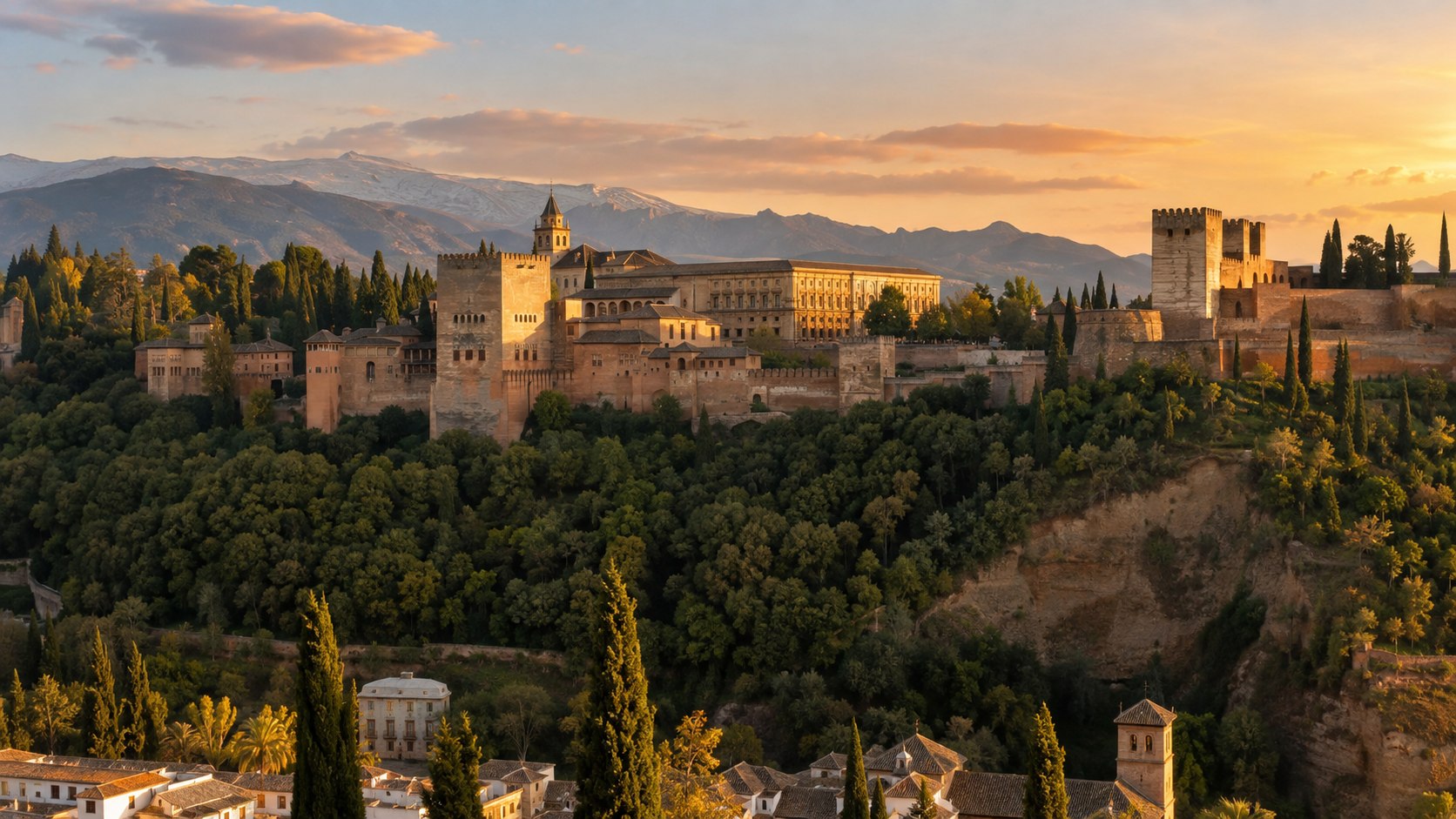 Alhambra de Grenade devant les montagnes de la Sierra Nevada