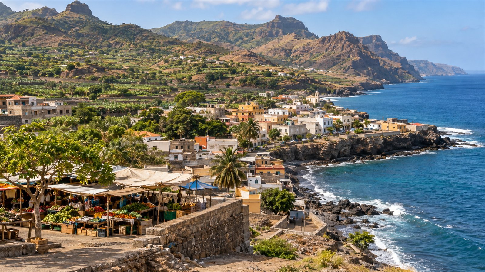 Pedra Badejo, son marché et la côte est de l’île de Santiago