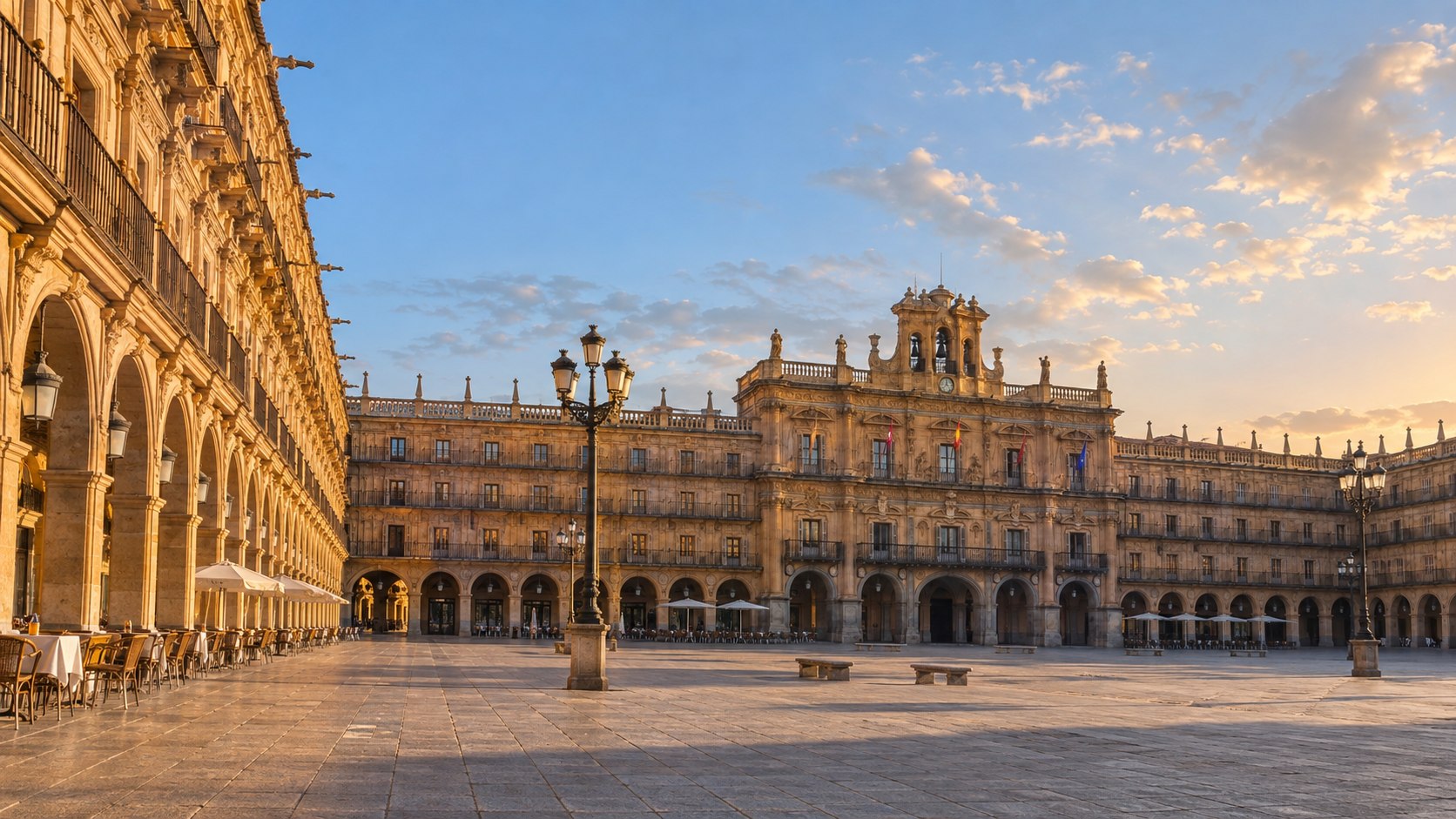 Plaza Mayor de Salamanque éclairée par la lumière dorée